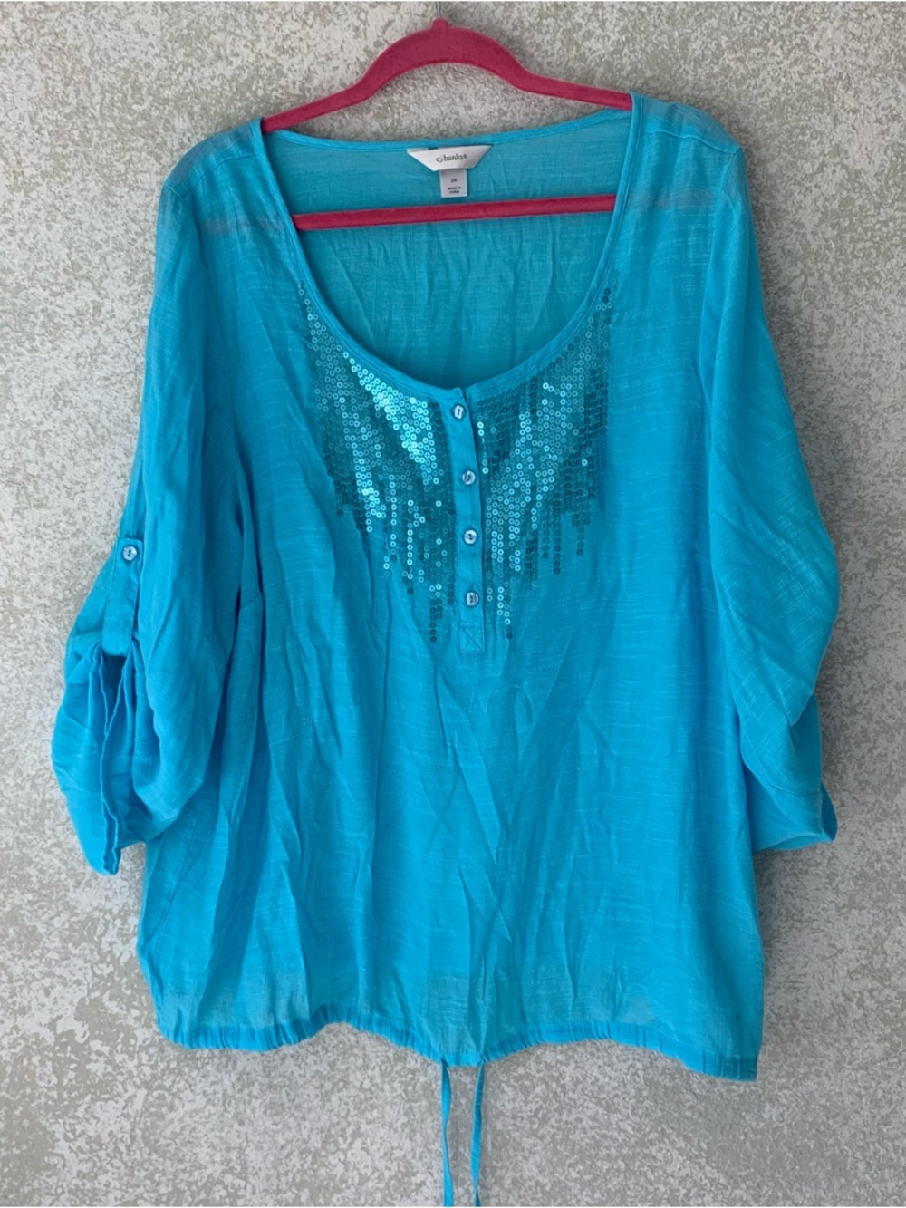 CJ Banks Turquoise‎ Sequin Scoop Neck Tunic
